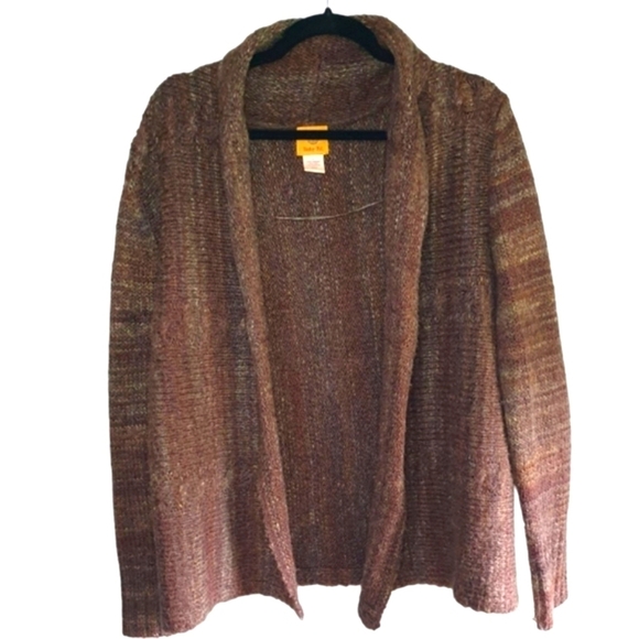 RUBY RD Open Front Chunky Cardigan Sweater Wool Blend Neutral Brown Womens Sz L - Picture 1 of 9